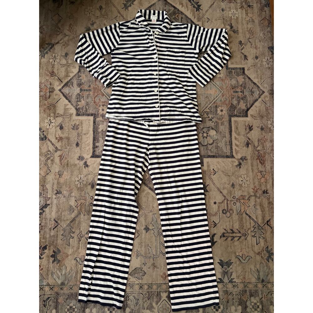 J Crew Pajama Set Womens Small Navy White Stripe Button Front Sleepwear